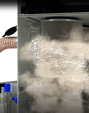 Prezentacja graficzna UCO Ruwac przedstawia czyszczenie podczas ssania w odkurzaczu DS3